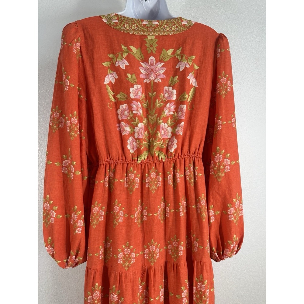 Women's Sz: Large Linen Blend Orange Boho Cottage Floral Maxi Dress by A Loves A - Picture 3 of 7